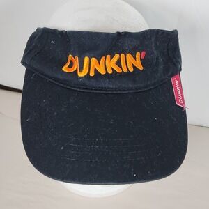 Dunkin Visor Hat Mens Black One Size Adjustable‎ Curved Brim Embroidered Logo